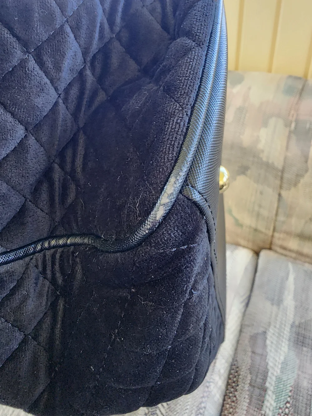 Adrienne Vittadini Quilted Velvet Black Overnight Luggage Bag